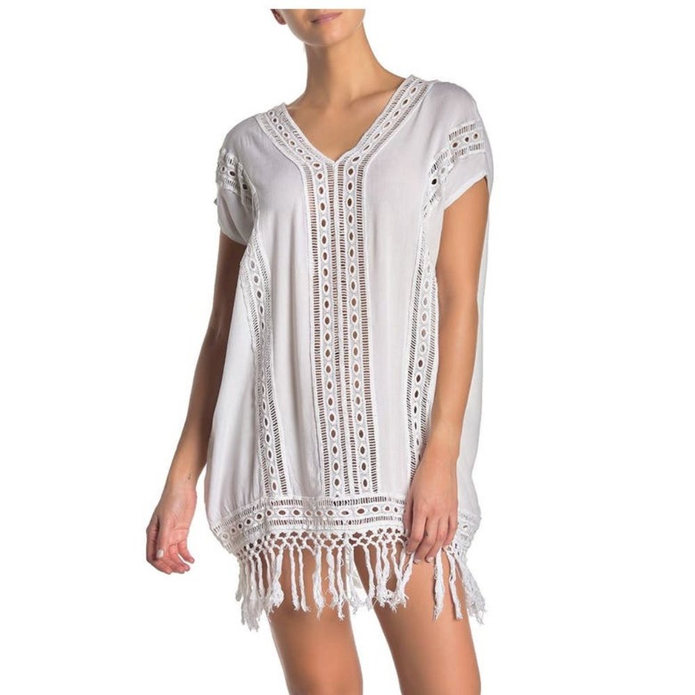 BOHO ME Crochet Fringe Shirt Dress